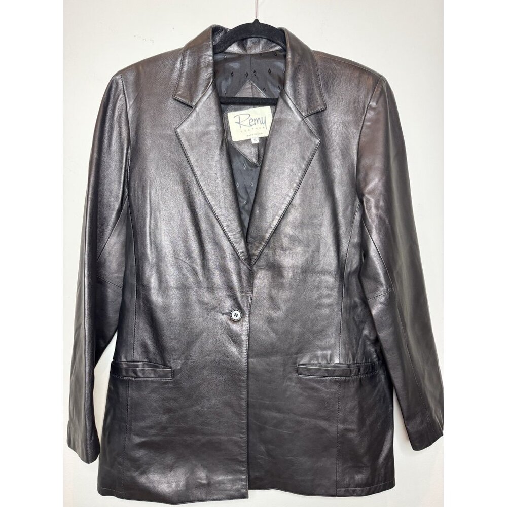 Remy Leather Jacket Women Black Lined Soft Blazer Vtg Y2K Made In USA Small
